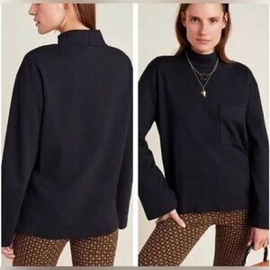 Stateside Mock Neck Top Women’s S Black Pocket Shirt Supima Cotton USA L. Sleeve